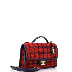 School Memory Top Handle Flap Bag Quilted Tweed Small