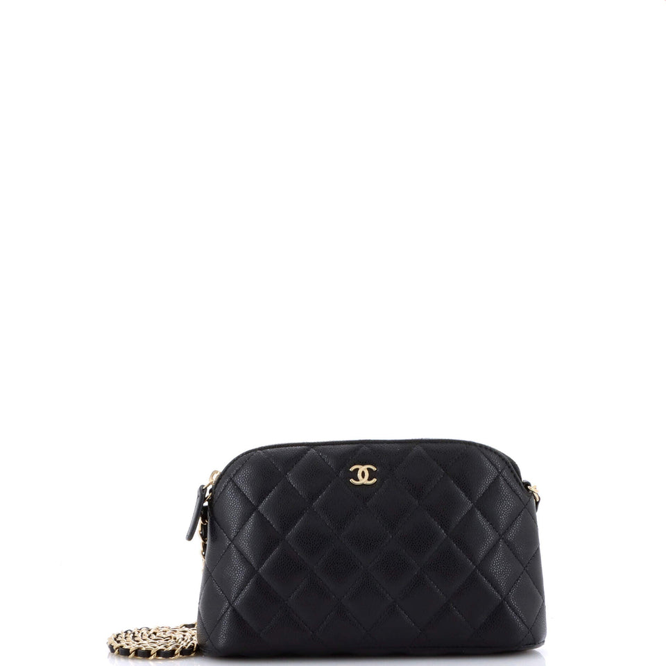 CC Dome Zip Clutch with Chain Quilted Caviar Small