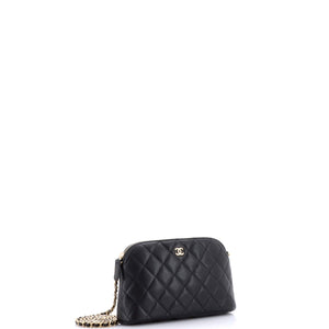 CC Dome Zip Clutch with Chain Quilted Caviar Small