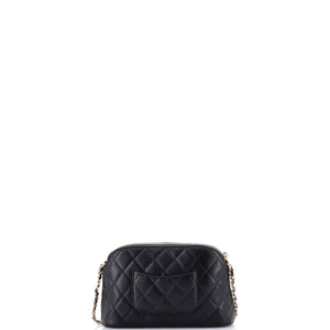 CC Dome Zip Clutch with Chain Quilted Caviar Small