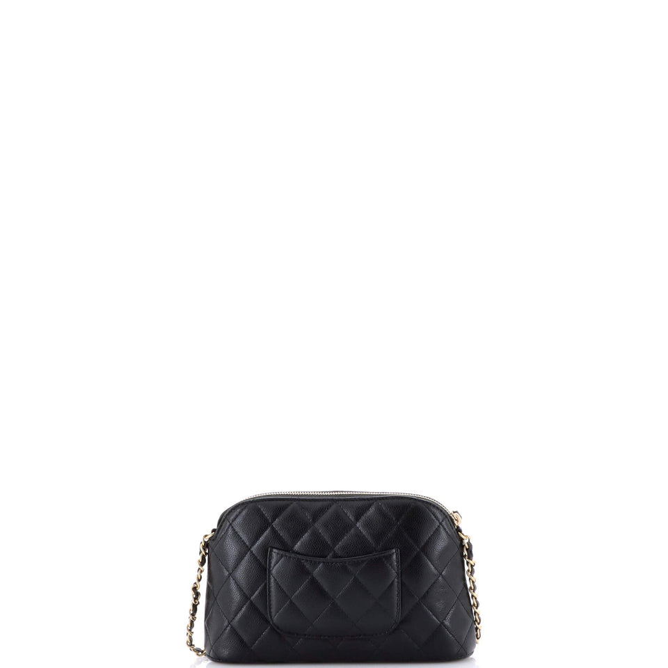 CC Dome Zip Clutch with Chain Quilted Caviar Small