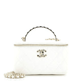 Crystal Logo CC Top Handle Vanity Case with Chain Quilted Lambskin Small