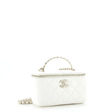 Crystal Logo CC Top Handle Vanity Case with Chain Quilted Lambskin Small