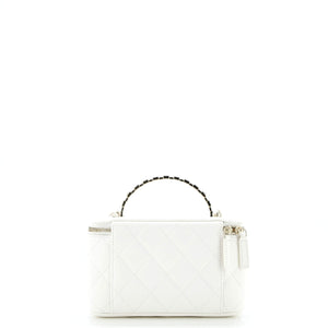 Crystal Logo CC Top Handle Vanity Case with Chain Quilted Lambskin Small
