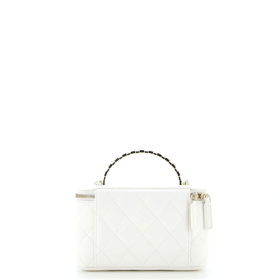 Crystal Logo CC Top Handle Vanity Case with Chain Quilted Lambskin Small