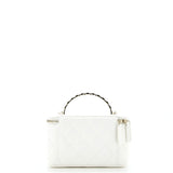 Crystal Logo CC Top Handle Vanity Case with Chain Quilted Lambskin Small