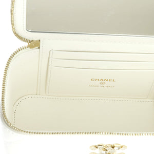 Crystal Logo CC Top Handle Vanity Case with Chain Quilted Lambskin Small