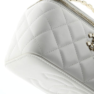 Crystal Logo CC Top Handle Vanity Case with Chain Quilted Lambskin Small