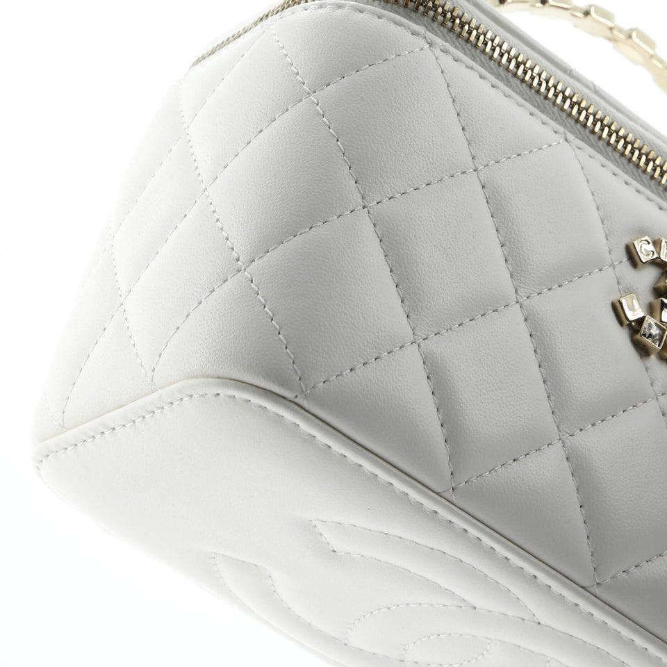Crystal Logo CC Top Handle Vanity Case with Chain Quilted Lambskin Small