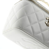 Crystal Logo CC Top Handle Vanity Case with Chain Quilted Lambskin Small