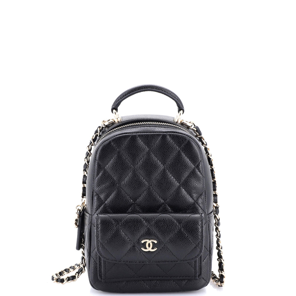 Classic CC Chain Pocket Backpack Quilted Caviar Mini