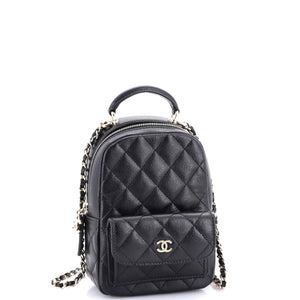 Classic CC Chain Pocket Backpack Quilted Caviar Mini