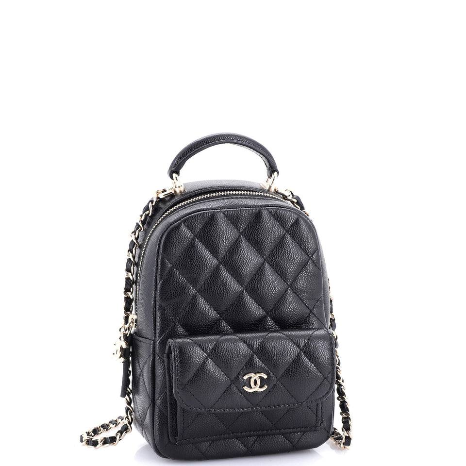 Classic CC Chain Pocket Backpack Quilted Caviar Mini