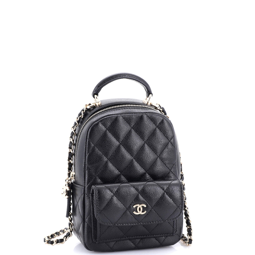 Classic CC Chain Pocket Backpack Quilted Caviar Mini
