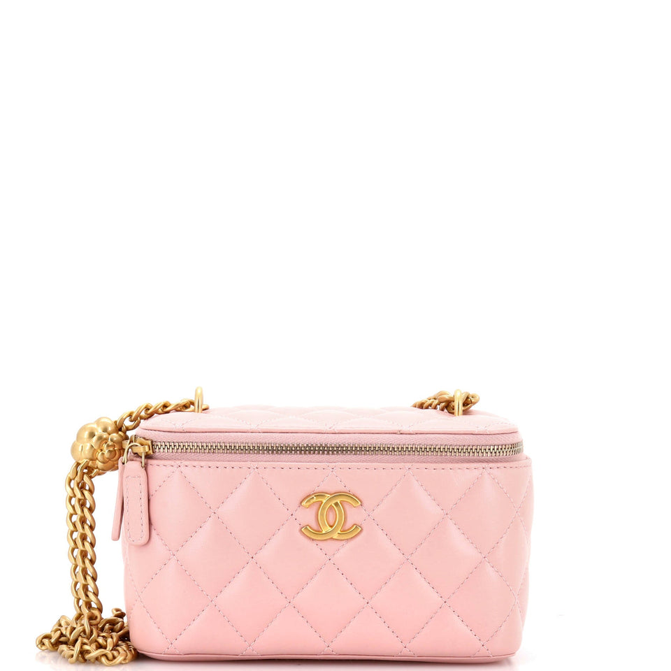 Sweet Camellia Vanity Case with Chain Quilted Lambskin Small
