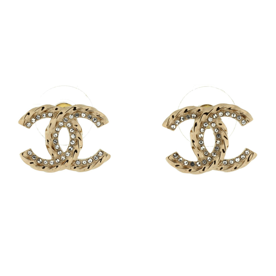 CC Stud Earrings Metal with Crystals