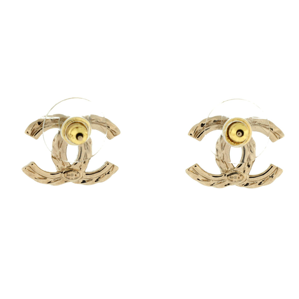 CC Stud Earrings Metal with Crystals