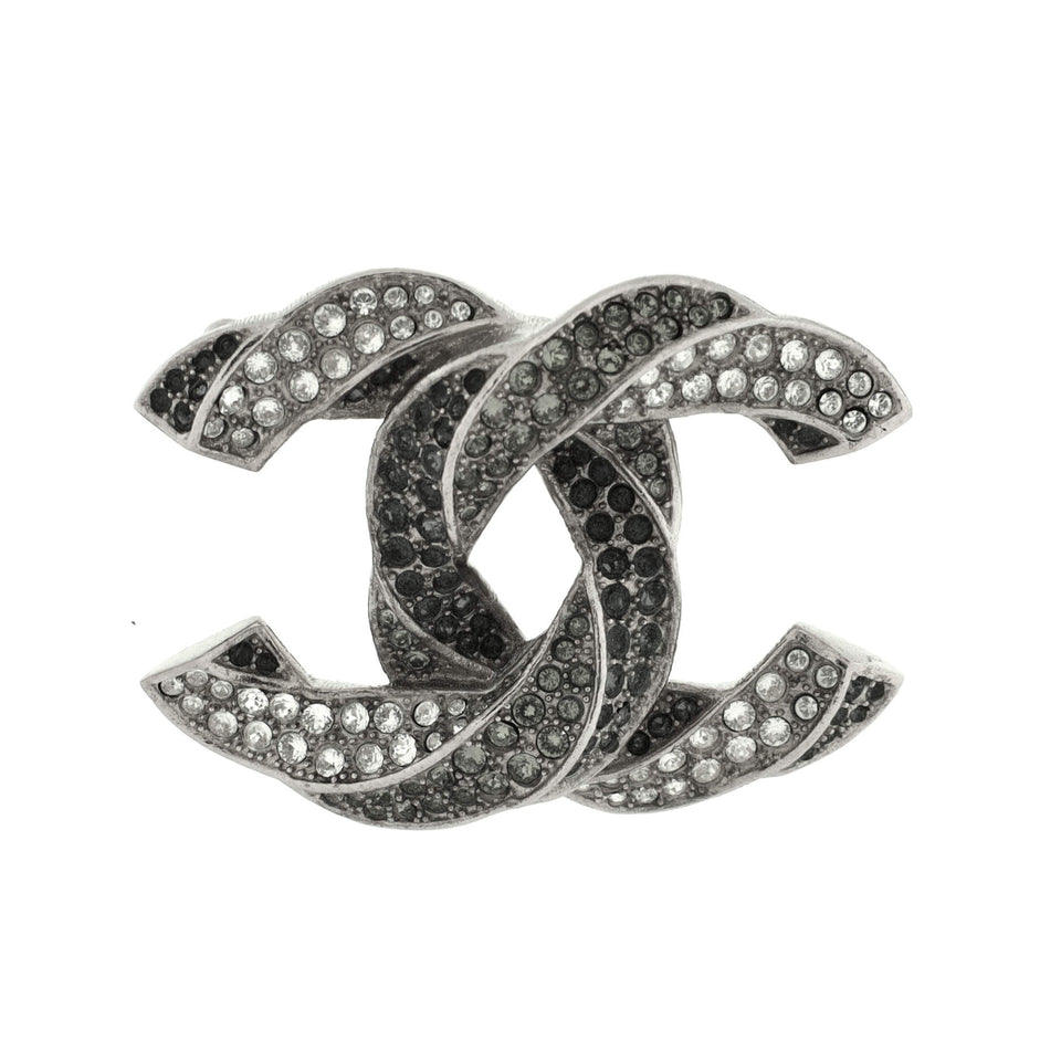 Twisted CC Brooch Metal with Crystals