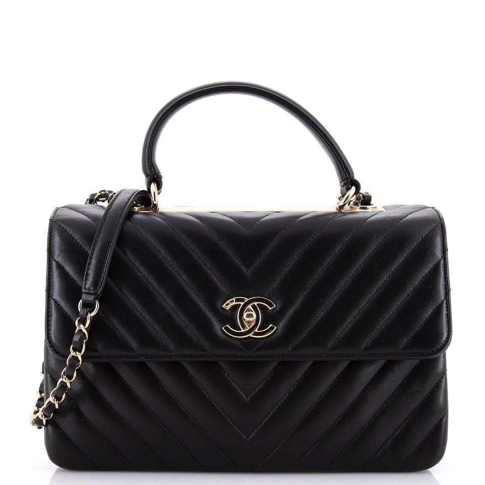 Trendy CC Top Handle Bag Chevron Lambskin Medium