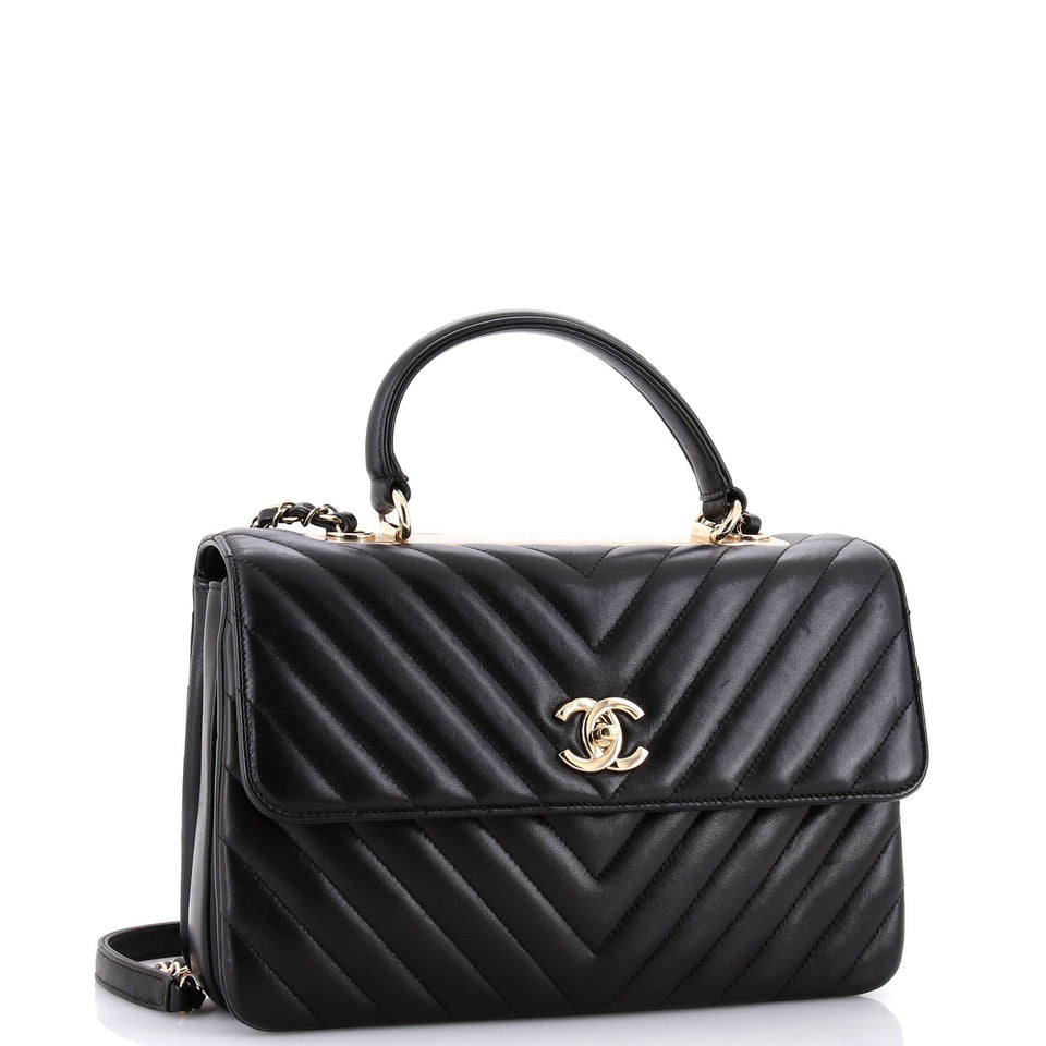 Trendy CC Top Handle Bag Chevron Lambskin Medium