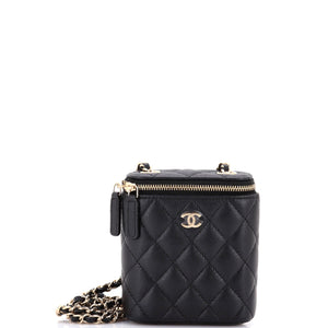 Vertical Classic Vanity Case with Chain Quilted Caviar Mini