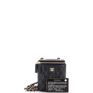 Vertical Classic Vanity Case with Chain Quilted Caviar Mini
