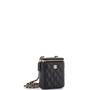 Vertical Classic Vanity Case with Chain Quilted Caviar Mini