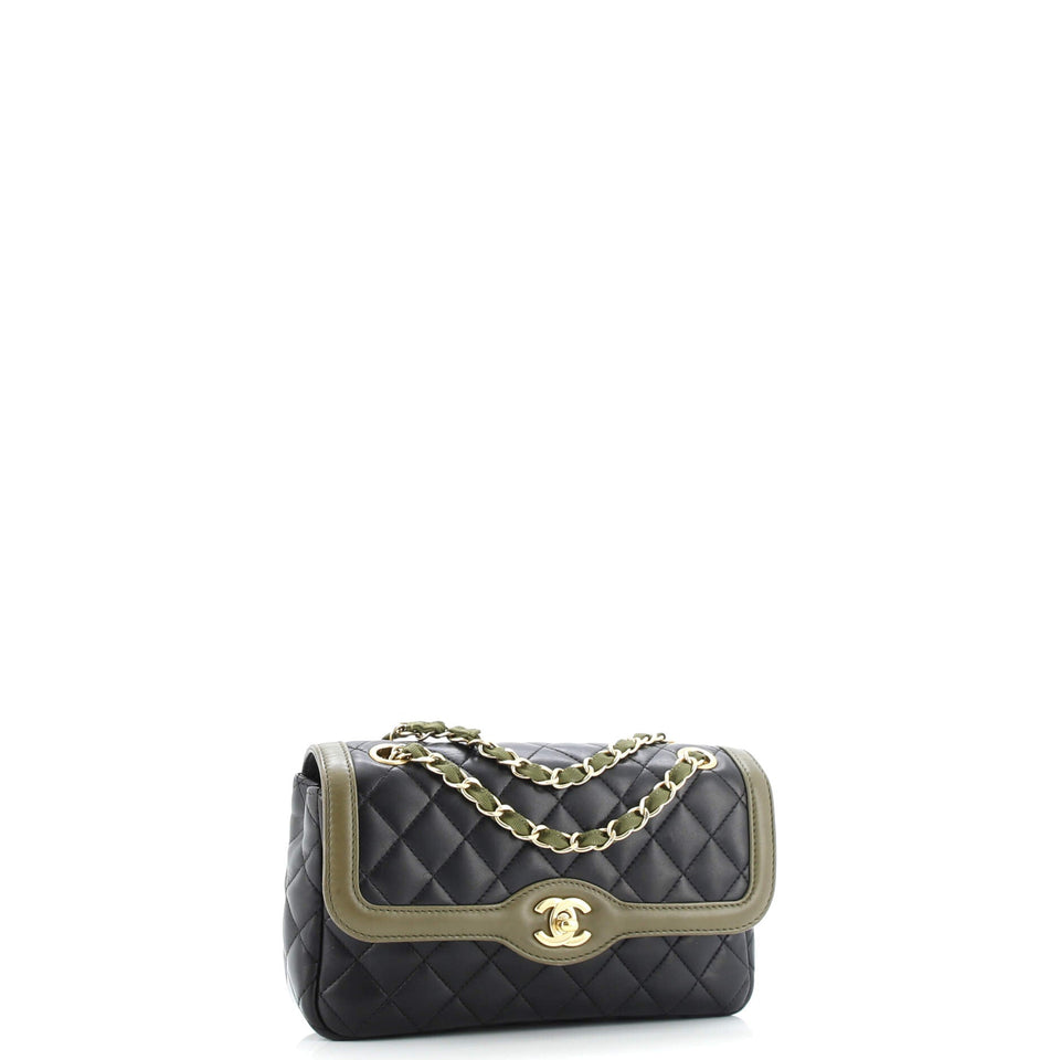 Two Tone Flap Bag Quilted Lambskin Small