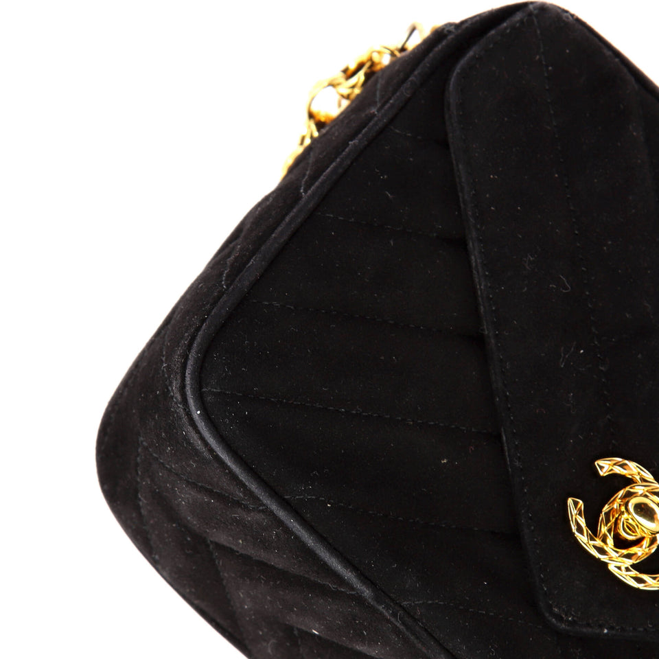 Vintage Front Pocket Camera Bag Chevron Suede Small