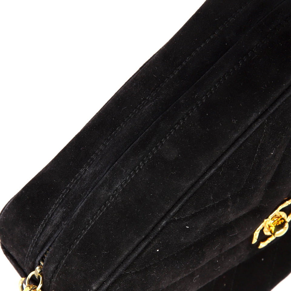 Vintage Front Pocket Camera Bag Chevron Suede Small