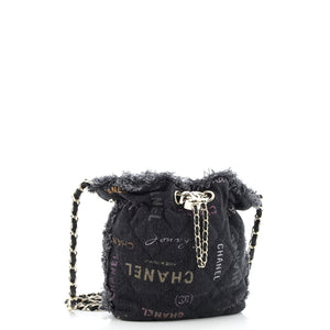 Denim Mood Chain Bucket Bag Logo Printed Quilted Fringe Denim Small