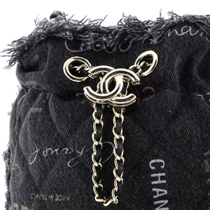 Denim Mood Chain Bucket Bag Logo Printed Quilted Fringe Denim Small