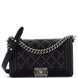 Boy Flap Bag Studded Quilted Distressed Calfskin Old Medium
