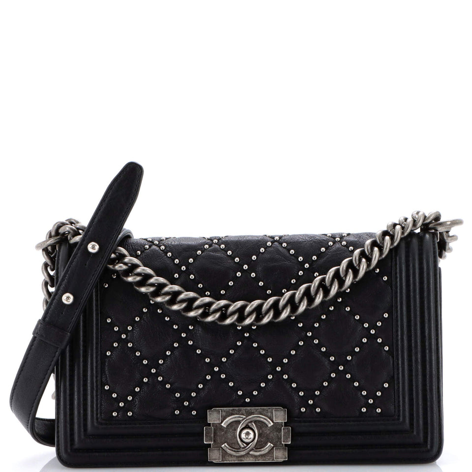 Boy Flap Bag Studded Quilted Distressed Calfskin Old Medium