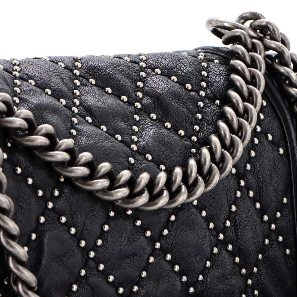 Boy Flap Bag Studded Quilted Distressed Calfskin Old Medium