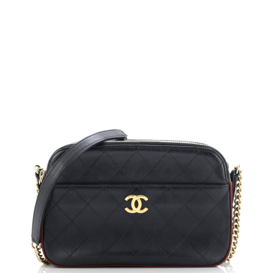 Button Up Camera Case Quilted Calfskin with Grosgrain Small