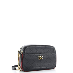 Button Up Camera Case Quilted Calfskin with Grosgrain Small