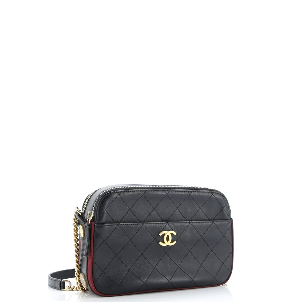 Button Up Camera Case Quilted Calfskin with Grosgrain Small