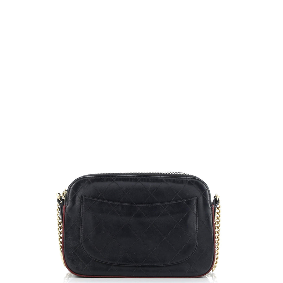 Button Up Camera Case Quilted Calfskin with Grosgrain Small