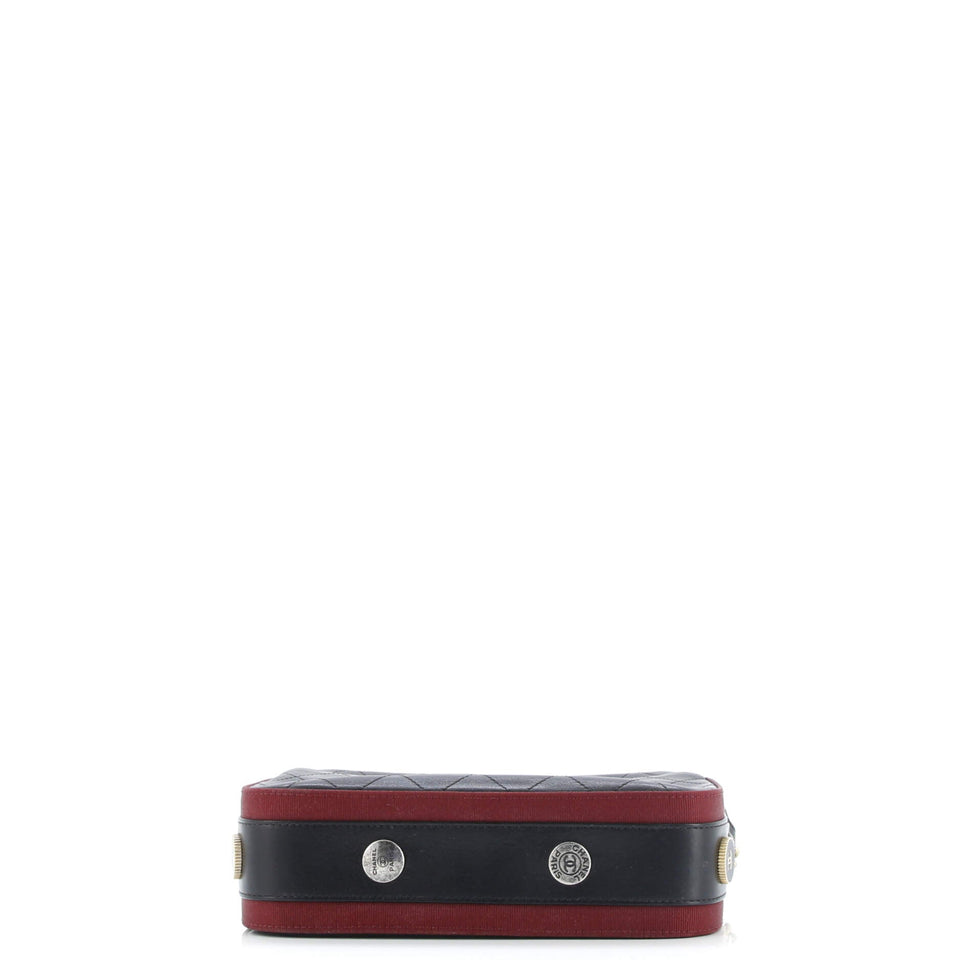 Button Up Camera Case Quilted Calfskin with Grosgrain Small