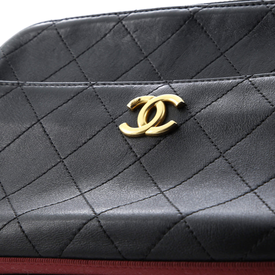 Button Up Camera Case Quilted Calfskin with Grosgrain Small