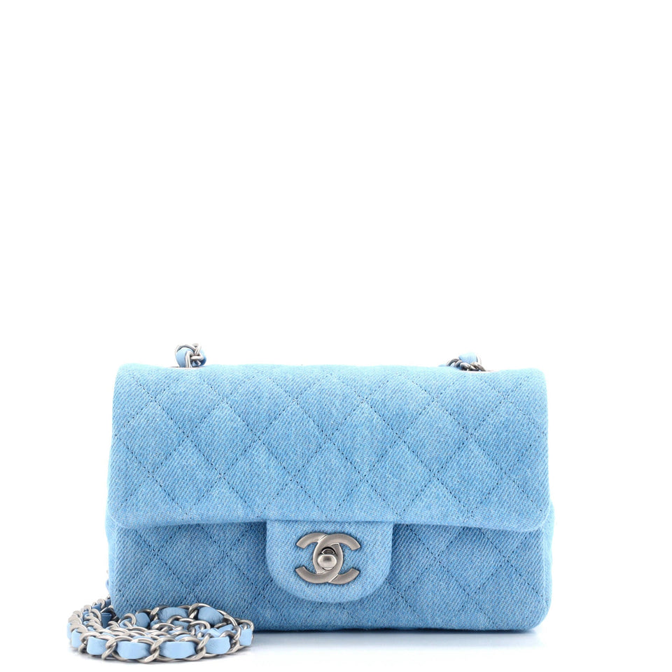 Classic Single Flap Bag Quilted Denim Mini