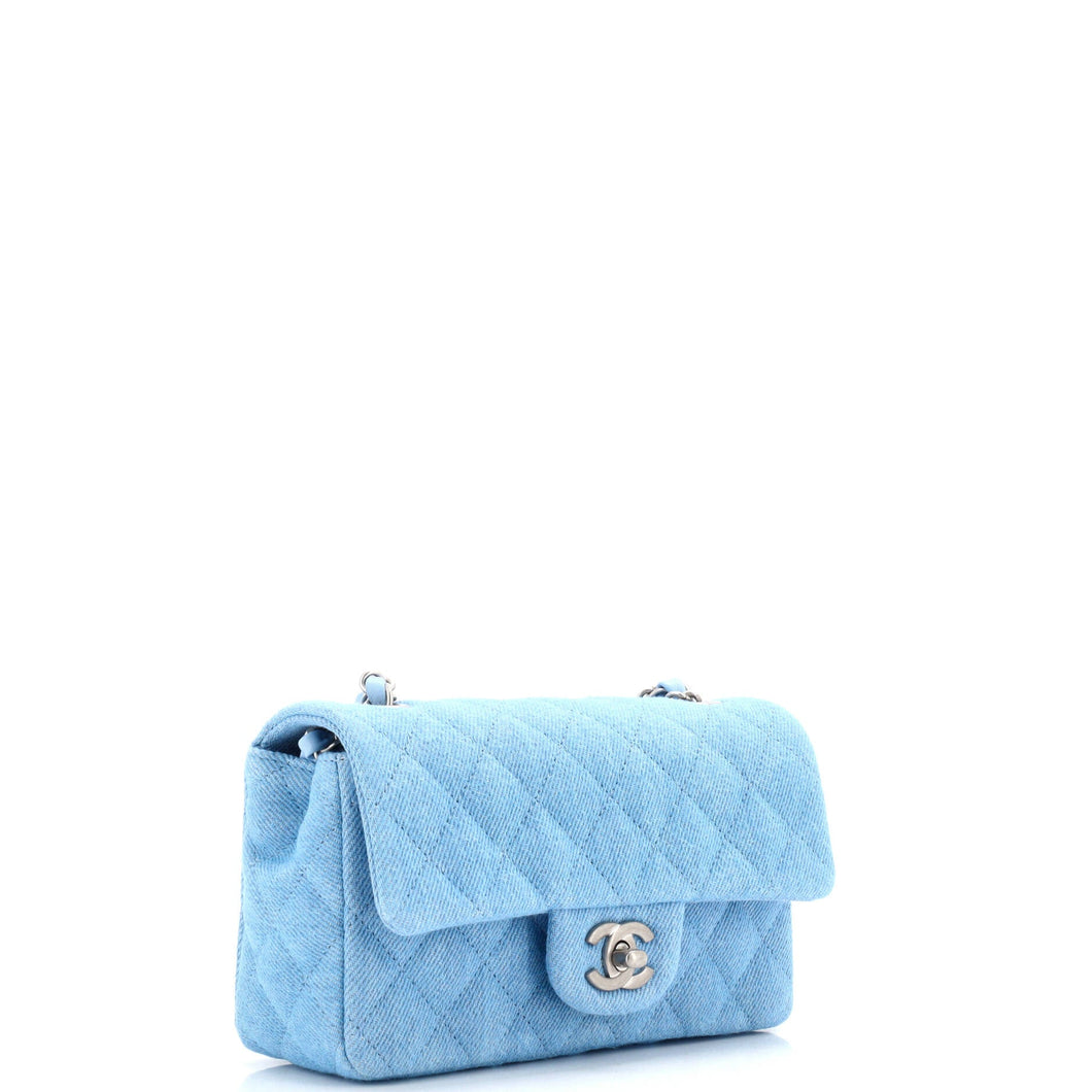 Classic Single Flap Bag Quilted Denim Mini