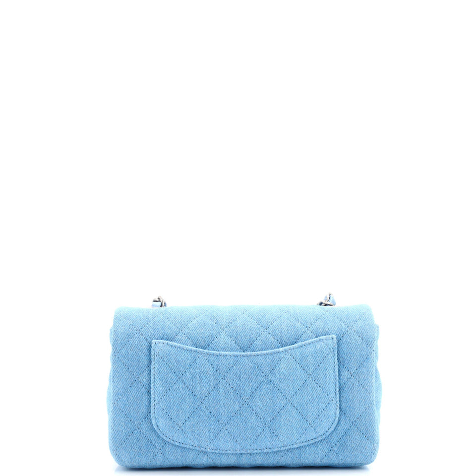 Classic Single Flap Bag Quilted Denim Mini