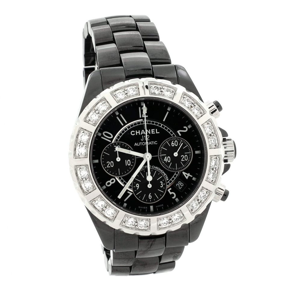 J12 Chronograph Automatic Watch Ceramic and Stainless Steel with Diamond Bezel 41