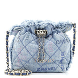 Denim Mood Chain Bucket Bag Logo Printed Quilted Fringe Denim Medium