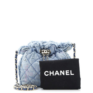Denim Mood Chain Bucket Bag Logo Printed Quilted Fringe Denim Medium