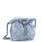 Denim Mood Chain Bucket Bag Logo Printed Quilted Fringe Denim Medium