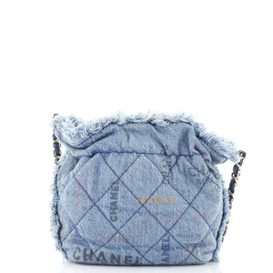 Denim Mood Chain Bucket Bag Logo Printed Quilted Fringe Denim Medium
