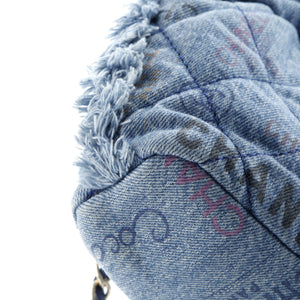 Denim Mood Chain Bucket Bag Logo Printed Quilted Fringe Denim Medium